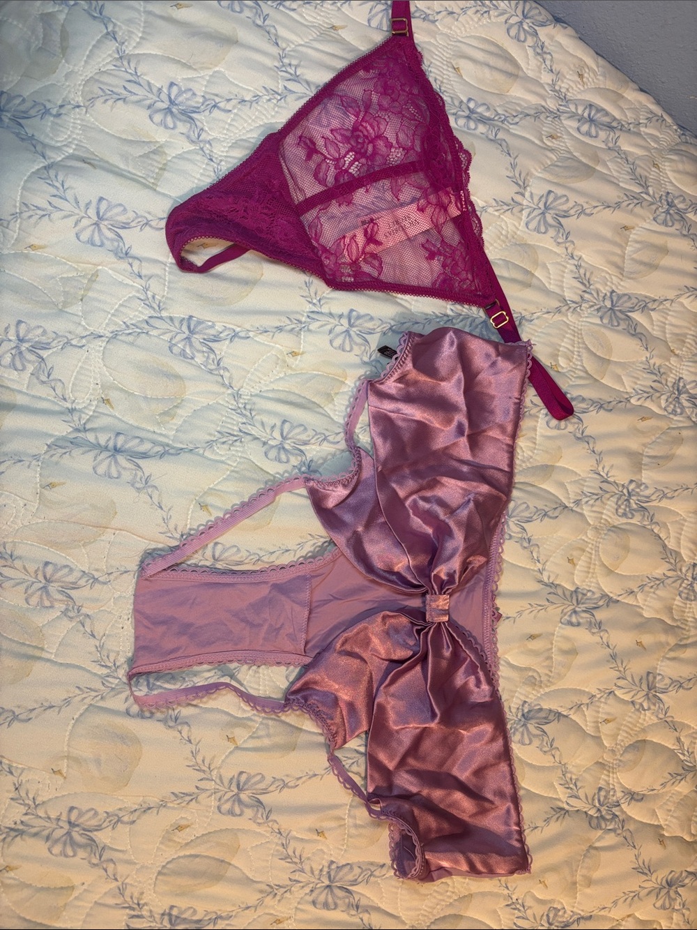 Women's Satin & Lace Intimate Set - Mauve/Purple